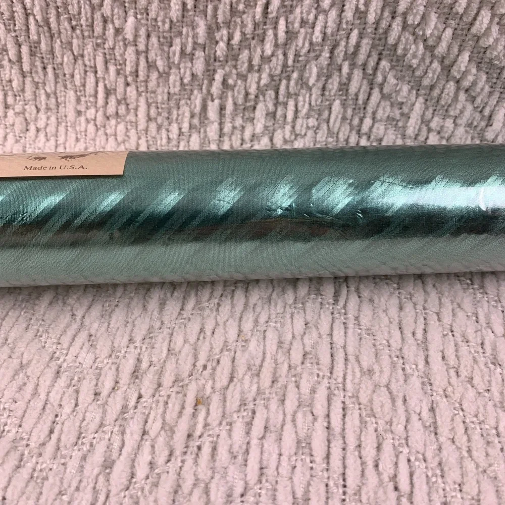 Vtg Christmas Wrapping Paper Foil Metallic Green Shiny MCM Texture NOS Lance USA
